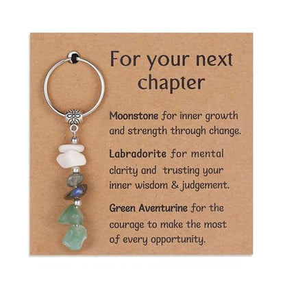 Healing Crystal Keychain Gift for New Beginnings Calming Anxiety Luck Protection Natural Gemstone Keychain for Women - color: For Your Next Chapter