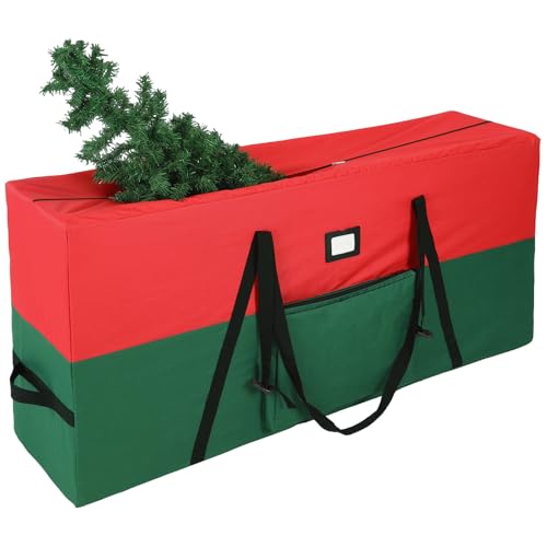 YAFF 7.5ft Christmas Tree Storage Bag, 600D Oxford Fabric Xmas Artificial Tree Storage Bags Wide Open and Dual Zippers Tree Storage Box Protects From Moisture and Dust, Tree Storage Bin, GreenRed - color: GreenRed, size: 7.5ft