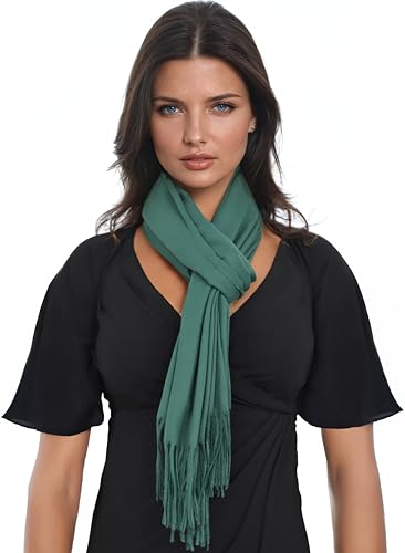 Ocomfly 100% Pashmina Scarf for Women - Premium Womens Scarves - Gift Boxed - Shawls or Wraps - Ultra Soft and Warm - color: Fern Green