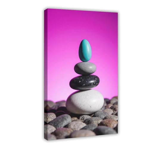 Balanced Stones Zen Peaceful Minimalist Smooth River Rocks Wall Art Decor Poster Canvas Painting for Home Decorative Living Room Bedroom Office 16x24inch(40x60cm) Frame-style - color: Frame-style, size: 16x24inch(40x60cm)