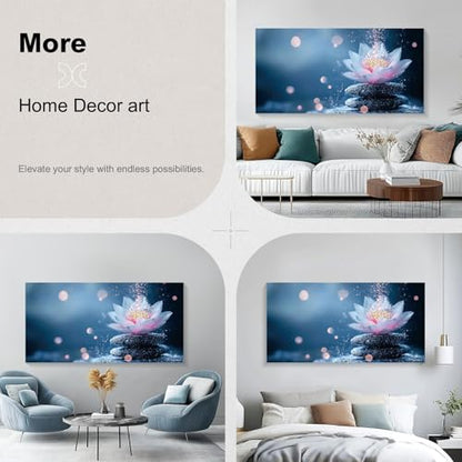 Iallbin Buddha Wall Art & Zen Wall Decor White Lotus on Water Canvas Painting - for Yoga Meditation Room, Spa & Bathroom, Iallbin Zen Stone Wall Art & Zen Wall Decor, Single Luminous Lotus Flowe Spiritually Uplifting Quality -for Yoga Meditation Room, Spa