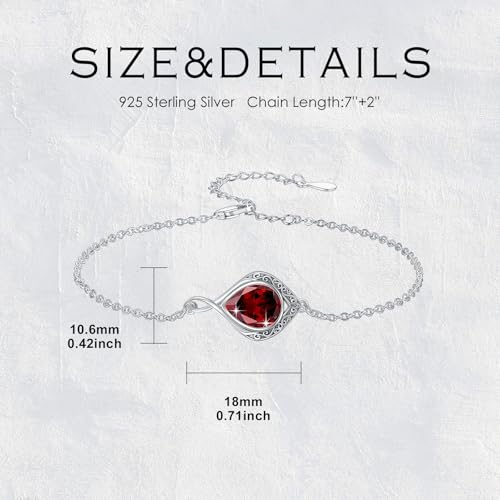 PELOVNY Celtic Knot Bracelet for Women 925 Sterling Silver Infinity Gemstone/Birthstone Bracelets Birthday Christmas Jewelry Gifts for Mom Daughter Wife - color: 02-Filigree-January Birthstone