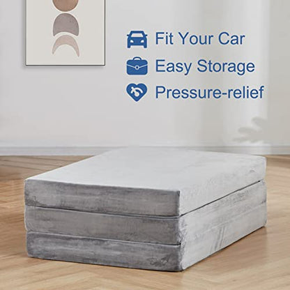 SINWEEK 3.95" Full Memory Foam Folding Topper with Storage Bag - Foldable Trifold Floor Mat Topper, CertiPUR-US Certified Guest Sleeping Pad, Machine Washable Cover - size: T (38 x 75 Inch), style: High Support Foam