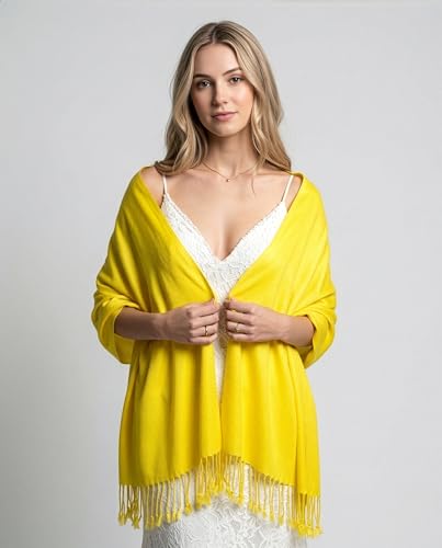 Achillea Lightweight Pashmina Scarf for Women – Soft Silky Shawl Wrap for Evening Dresses, Bridesmaids & Everyday Wear - color: Yellow