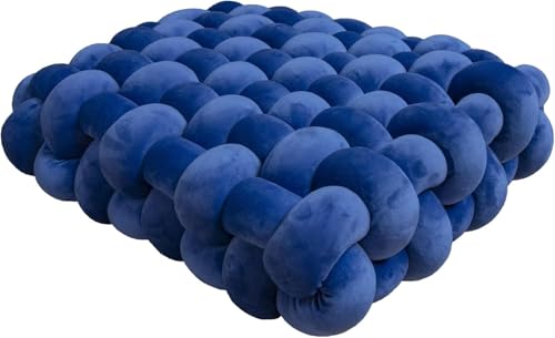 Hand-Knitted Meditation Floor Pillow Square Knot Cushion Sitting Yoga Soft Velvet Plush Floor Seating Bohemian Tatami Seat Pad Living Room Bedroom Handwoven Throw Accent(Blue,30x33x12cm) - color: Blue, size: 30x33x12cm