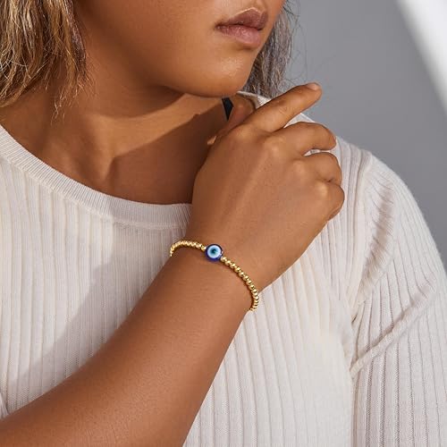 3mm Diamond Classic Tennis Bracelet for Women Dainty, Gold Jesus Cross Bracelets Trendy, 14K Gold Plated Heart/Evil Eye/Pearl/Starfish & Seashell Charm Bracelets for Women Bulk - style: EvilEye-Gold