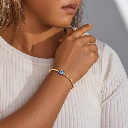 3mm Diamond Classic Tennis Bracelet for Women Dainty, Gold Jesus Cross Bracelets Trendy, 14K Gold Plated Heart/Evil Eye/Pearl/Starfish & Seashell Charm Bracelets for Women Bulk - style: EvilEye-Gold