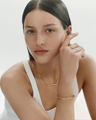 POTESSA 18K Gold Plated Cuff Bracelets Adjustable Dainty Bangle Handemade Jewelry for Women - style: wave