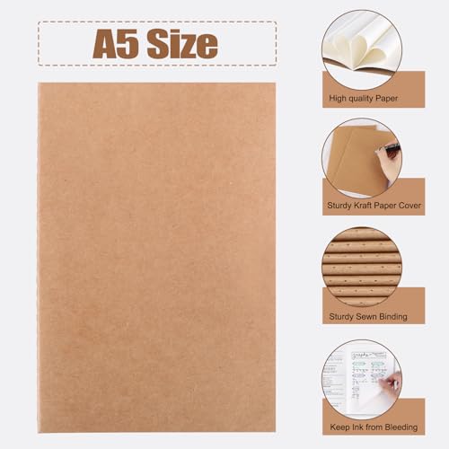 EOOUT 80pcs Kraft Notebooks for Kids, Blank Journals Bulk, Sketch Books, 60 Pages Composition Notebook, 80gsm, 8.3x5.5 Inches, Travel Journal Set, for Travelers, Students and Office Supplies - style: Blank-80pack