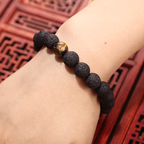 Necklace Pendant & Lava Rock Bracelet, for Women/Men (Set) - color: Black-hexagon