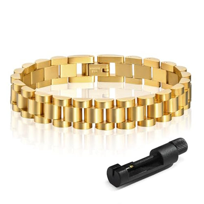 MPRAINBOW 2pcs 18K Gold Plated Chain Link Bracelet, Stainless Steel Crystal Friendship Bracelets Bangle,Watch Band Chains Wristband Jewelry with Adjust Tool - color: Gold-18cm