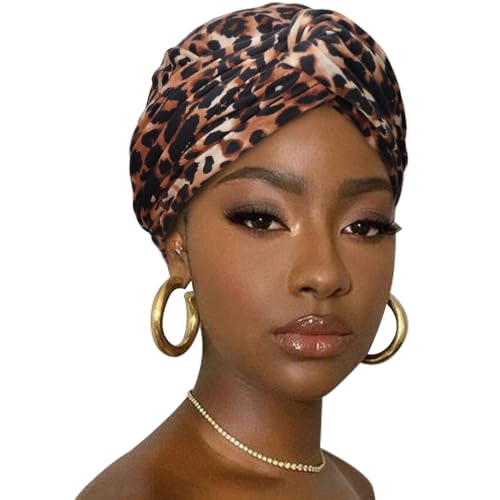 DRESHOW African Turban for Women Knotted Hairwraps for Sleeping Turban Headwraps Head Warmer Scarf for Black Women Chemo Cap - color: 1 Pc Patterned: Dark Leopard