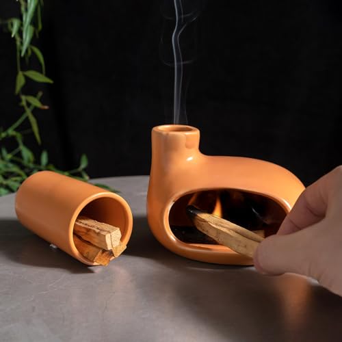 MOUGIGI Palo Santo Holder Set with 3 Matchstick Holders - Modern Handcrafted Ceramic Incense Burner with Chiminea, Perfect for Meditation - Smudge Bowl for Palo Santo Sticks, Sage, and Cones. - color: Palo Santo Holder Set - 3 Matchstick Holders