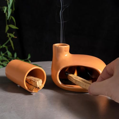 MOUGIGI Palo Santo Holder Set with 3 Matchstick Holders - Modern Handcrafted Ceramic Incense Burner with Chiminea, Perfect for Meditation - Smudge Bowl for Palo Santo Sticks, Sage, and Cones. - color: Palo Santo Holder Set - 3 Matchstick Holders