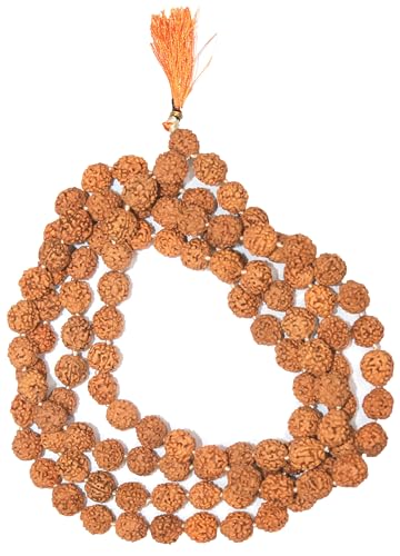 IS4A Nepali 5 Mukhi Rudraksha Mala (108+1 Beads) with Authentication Certificate | Natural Brown Round Beads | Japa & Wearing Mala | 9.6 mm Approx, 55g | Spiritual Meditation Necklace