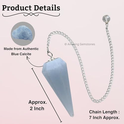 Amazing Gemstone Blue Calcite Crystal Pendulum for Divination - Certified Dowsing Crystals and Healing Stones for Chakra Balancing and Meditation - Enhance Reiki Spiritual Growth - color: Blue Calcite