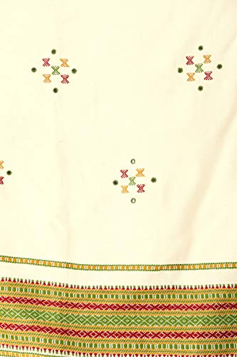 Exotic India Shawl from Kutch with Embroidered Bootis and Mirrors - Wool - color: Vanilla Custard