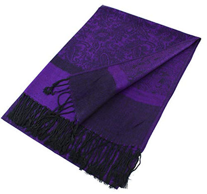 PASKMLNA Paisley Jacquard Pashmina Shawl Wrap Scarf Stole - color: Purple Black