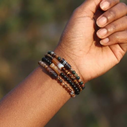 Natural Stone 4mm Round Beads Agate Adjustable Braided Elastic Rope Bracelets Unisex for Men Women - color: Color2-4pcs