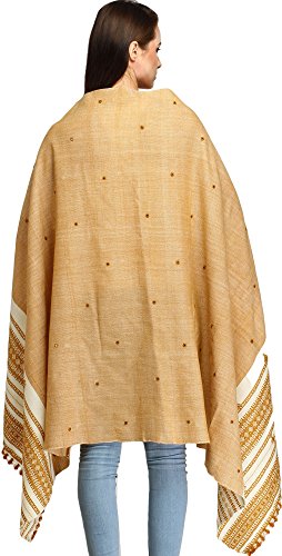 Exotic India Shawl from Kutch with Embroidered Mirrors - Pure Wool - color: Desert Mist