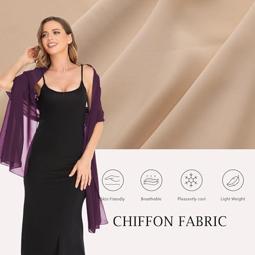 Shawls and Wraps for Evening Dresses Sheer Chiffon Women Elegant Soft Silky Wraps Wedding Bridal Scarf - color: Grape, size: 79*18‘’