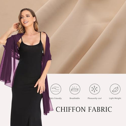 Shawls and Wraps for Evening Dresses Sheer Chiffon Women Elegant Soft Silky Wraps Wedding Bridal Scarf - color: Grape, size: 79*18‘’