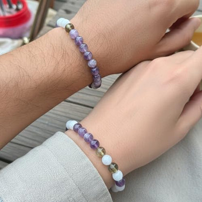 The Alchemist's Arcanum Adjustable Beaded Wrist Accessory for Men and Women, Stretch Fit Stone Bead Jewelry for Daily Wear and Gifting - color: Amethyst + Rainbow Moonstone + Smoky Quartz