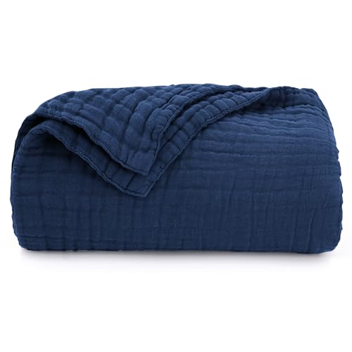 Love's cabin 100% Cotton Muslin Blanket, 6 Layer Lightweight Breathable Gauze Throw Blanket 50 x 60 Inches, Soft All Season Blanket for Couch, Bed, Sofa, Dark Blue - color: Dark Blue, size: Throw(50"x60")