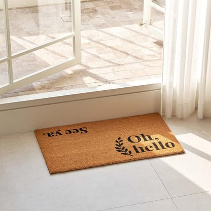 Coco Coir Door Mat with Heavy Duty Backing, Welcome Doormat (17" x 30"), Doormat Entrance (Oh Hello) - color: Oh Hello