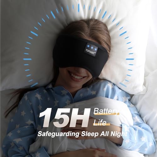 TOPOINT Sleep Mask with Headphones Bluetooth 5.4 Wireless, Sleep Headphones Earphones Earbuds with Microphone HD Speakers Music, Blackout Eye Mask for Sleeping Travel Meditation Men Women Cool Gadgets - color: Black, style: Ample Velvet