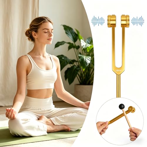 128Hz Aluminum Alloy Tuning Fork, Sound Vibration Tool with Silicone Hammer & Storage Pouch, Relaxing Vibration Device for Yoga Meditation, Daily Stress Calming & Body Leisure Care
