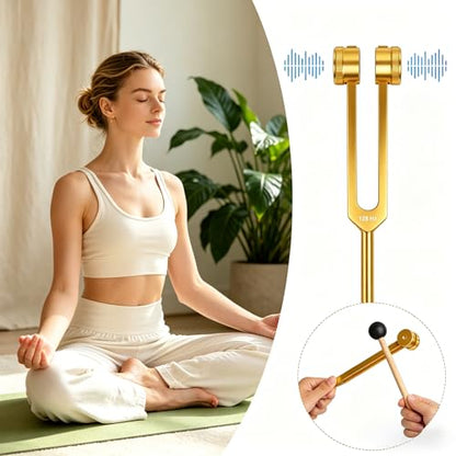 128Hz Aluminum Alloy Tuning Fork, Sound Vibration Tool with Silicone Hammer & Storage Pouch, Relaxing Vibration Device for Yoga Meditation, Daily Stress Calming & Body Leisure Care