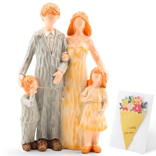 Family of 4 Figurines, Hand-Painted Resin Family Statue, Family Sculpture Home Decor, Meaningful Gift for Mom, Parents, Birthday, Mother’s Day Keepsake (Family of 4 Figurines) - color: Family of 4 Figurines