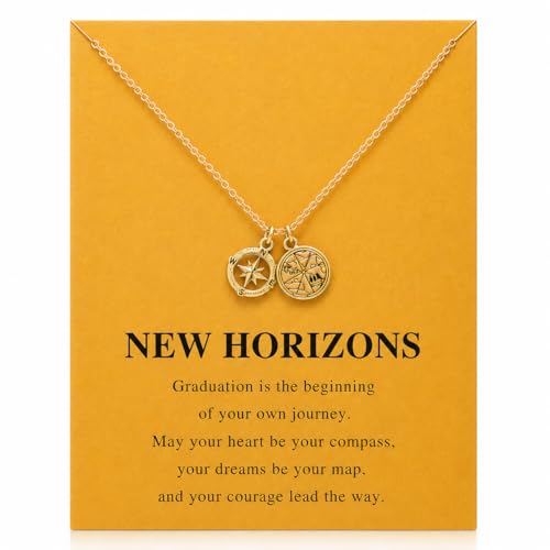 Zealmer Dainty 18K Gold Plated Compass World Map Pendant Necklace Graduation Gift for Friends - style: Compass