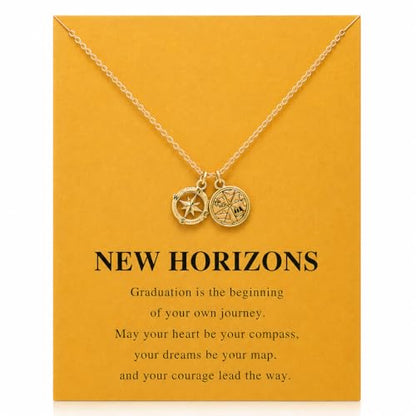 Zealmer Dainty 18K Gold Plated Compass World Map Pendant Necklace Graduation Gift for Friends - style: Compass