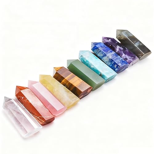 Sets of 7/8/10 Pcs Healing Crystal Stone Wands,Hexagona,Single Pointed,Chakra 6 Faceted Column Prism,Reiki Gemstones,Energy Balance,Meditation Natural Gem Kits Home Decor (10pcs B Set) - color: 10pcs B Set