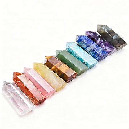 Sets of 7/8/10 Pcs Healing Crystal Stone Wands,Hexagona,Single Pointed,Chakra 6 Faceted Column Prism,Reiki Gemstones,Energy Balance,Meditation Natural Gem Kits Home Decor (10pcs B Set) - color: 10pcs B Set