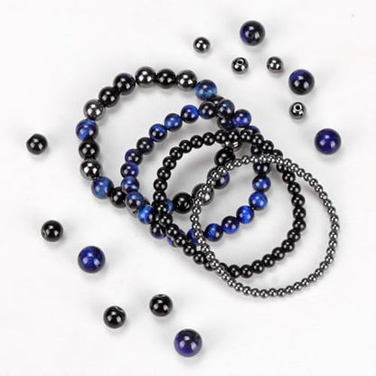 4pcs Beaded Bracelets for Women,Natural Healing Crystal Gemstones Bracelet,Anxiety Stress Relief Bracelet Handmade purple Jewelry Gifts for Women - color: lapis lazuli Tiger Eye&Black Obsidian&Hematite