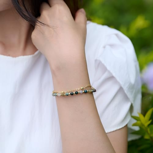 Farfume Crystal Bracelet Beaded Bracelets 4mm Natural Stone Beads Gemstone Handmade Jewelry Gift for Women - color: India Agate-Proteceion
