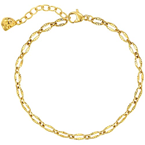 WEARON Gold Bracelet for Women 14K Gold Plated Snake Herringbone Figaro Cuban Bead Paperclip Cable Box Chain Simple Jewelry - style: Cable Chain
