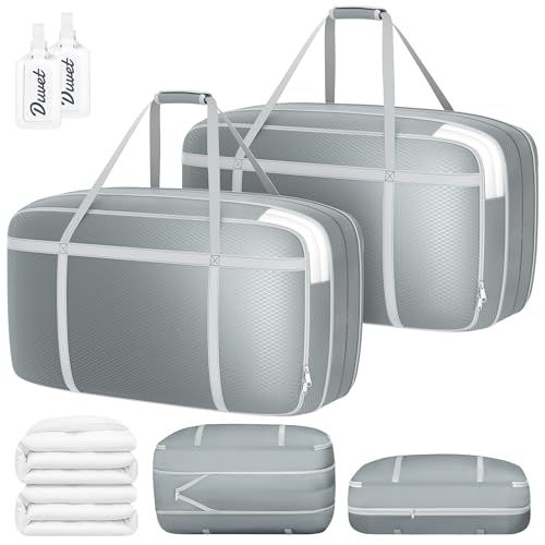 DIMJ Compression Moving Bags - Extra Large Heavy Duty Comforter Storage Bag with Window, Packing Totes With Strong Handles & Zipper, Space Saving Box Containers For Blanket, Clothes, Bedding, 2 Pack - color: Gray, size: 2 Pack