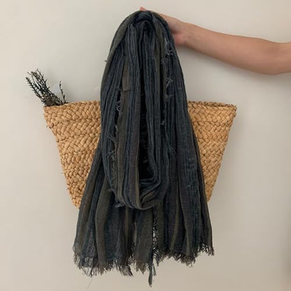 Artistic Retro Cotton And Linen Scarf, Plain Tie Dye Gradient Autumn And Winter New Soft Cotton Shawl - color: Dark Gray