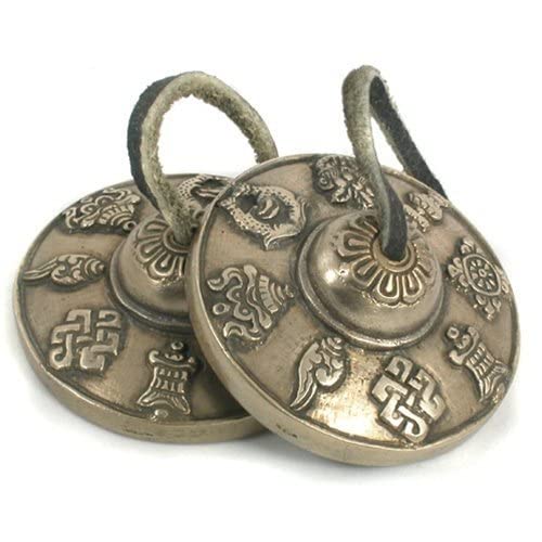 Mystery Mountain Tibetan Buddhist Tingsha Meditation Feng Shui Cymbals/Chimes - Mantra Design - 7cm Diameter TB1