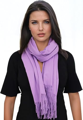 Ocomfly 100% Pashmina Scarf for Women - Premium Womens Scarves - Gift Boxed - Shawls or Wraps - Ultra Soft and Warm - color: Lilac Purple