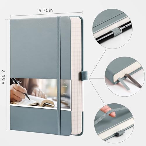 EMSHOI Graph Paper Notebook - 256 Pages A5 Graph Notebook/Journal, Hard Cover, 120gsm Thick Paper, Smooth PU Leather, Inner Pocket, 5.75'' × 8.38''-GrayBlue - color: GrayBlue, size: A5-Graph
