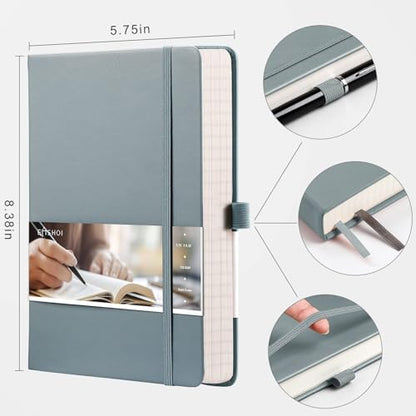 EMSHOI Graph Paper Notebook - 256 Pages A5 Graph Notebook/Journal, Hard Cover, 120gsm Thick Paper, Smooth PU Leather, Inner Pocket, 5.75'' × 8.38''-GrayBlue - color: GrayBlue, size: A5-Graph