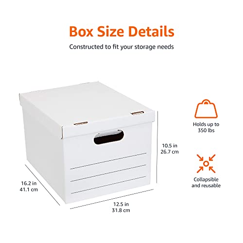 Amazon Basics Storage/Filing Boxes with Lift-Off Lid, Letter/Legal Size, Collapsible, Tape-Free Assembly, White, 16.2" L x 12.5" W x 10.5" H, 20-Pack - style: Standard 20-pack
