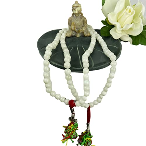 Agan Traders Authentic 108 Mala Beads Necklace – Tibetan Prayer Japamala – Meditation Necklace for Yoga Healing – Gemstone Mala Beads with Tassel for Men & Women - color: Calcedonia