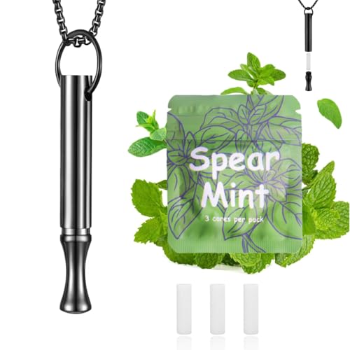 LAMKHOO Breathing Necklace to Quit Smoking and Vaping with Refillable Mint Pods Stop Smoking Aids Fidget Necklace for Anxiety Relief Smokeless Inhaler for Adults (spear mint*1) - color: Mint