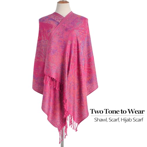 Paisley Pashmina Rave Shawl Scarf-Women's Reversible Ethnic Jacquard Pashmina Wraps for Travel - color: A#. Fuchsia